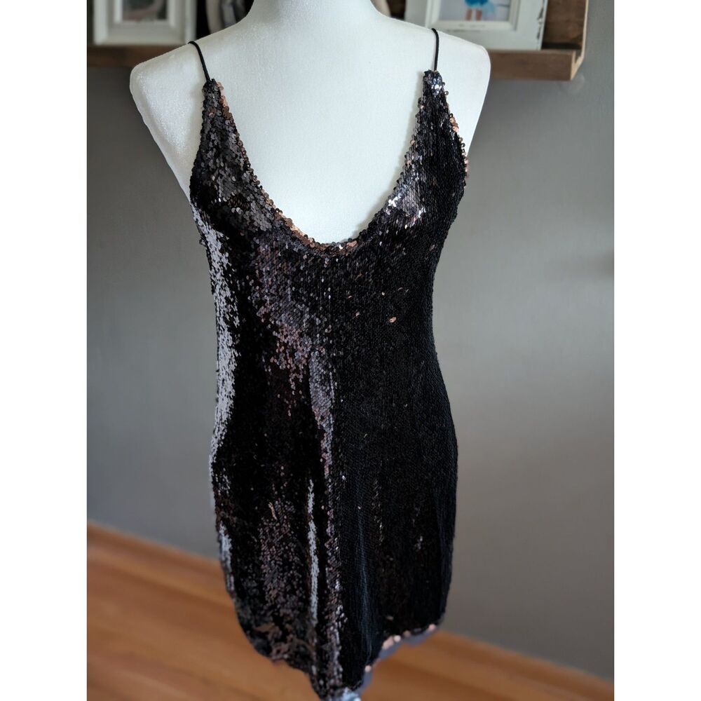 Intimately Free People Reversible Sequin Slip Mini Dress Black Rose Gold Medium